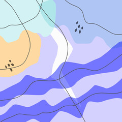 Abstract hand drawn doodle shapes pastel colors.