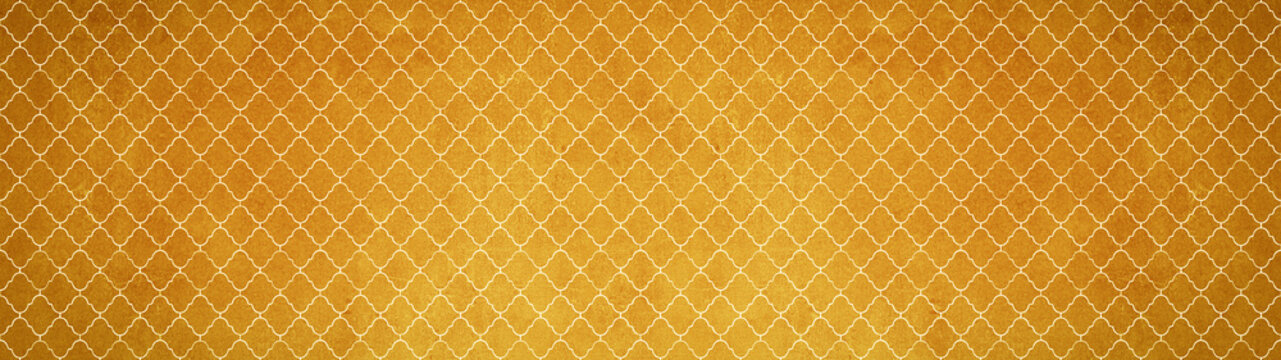 Abstract golden yellow colored traditional motif tiles wallpaper floor texture background banner panorama- Seamless old vintage retro concrete stone cement tile with cracked rhombus diamond pattern
