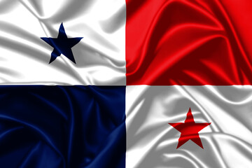 Panama waving flag close up satin texture background