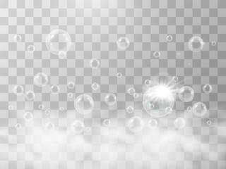 	
Air soap bubbles on a transparent background .Vector illustration of bulbs.