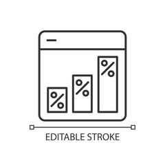 Graph in data analytics linear icon. Analytics and statistics. Kind of website. Network analysis. Thin line illustration. Contour symbol. Vector outline drawing. Editable stroke. Arial font used