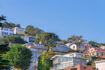 Large houses on a slope of a hill at San Francisco, California