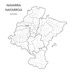 Geopolitical Vector Map of the Chartered Community of Navarre (Navarra/Nafarroa) with Jurisdictions (Partidos Judiciales), Comarques (Comarcas) and Municipalities (Municipios) as of 2022 - Spain