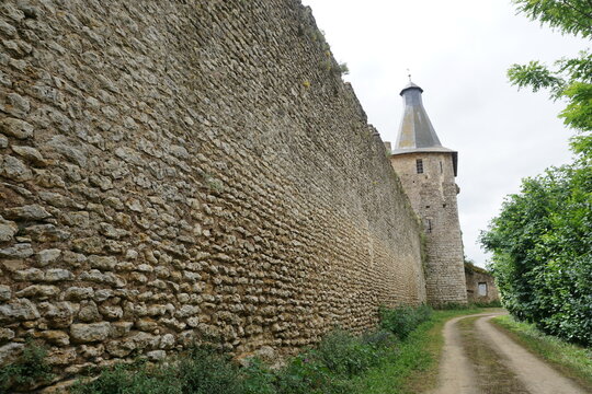 old fortress in the village with stone tower in brittany france