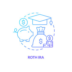 Fototapeta premium Roth IRA blue gradient concept icon. Education expenses pay. Account type for college savings abstract idea thin line illustration. Isolated outline drawing. Myriad Pro-Bold font used