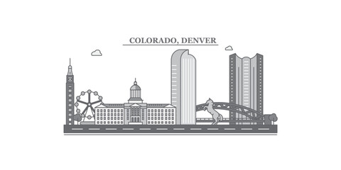United States, Denver city skyline isolated vector illustration, icons