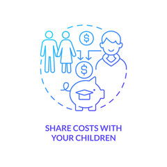 Share costs with your children blue gradient concept icon. Payments. Tip for saving for college abstract idea thin line illustration. Isolated outline drawing. Myriad Pro-Bold font used