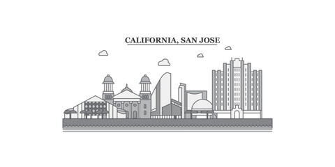 United States, San Jose city skyline isolated vector illustration, icons