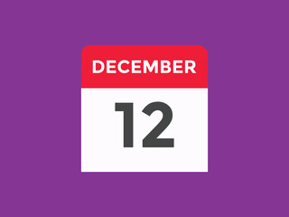 december 12 calendar reminder. 12th december daily calendar icon template. Calendar 12th december icon Design template. Vector illustration
