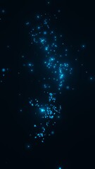 abstract Blue glowing particles blurred on dark vertical background 3D rendering