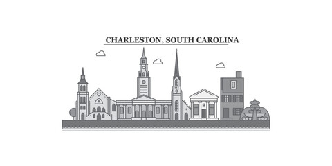 Fototapeta premium United States, Charleston South Carolina city skyline isolated vector illustration, icons