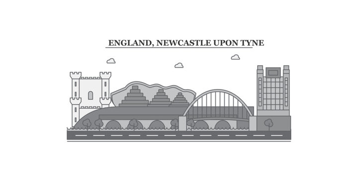 United Kingdom, Newcastle Upon Tyne city skyline isolated vector illustration, icons