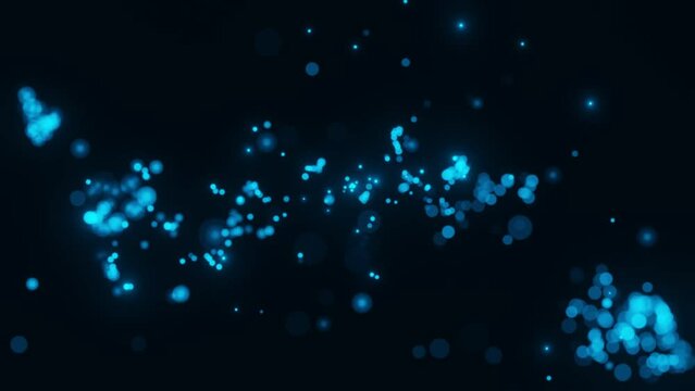 abstract Blue glowing particles blurred on dark background 3D rendering