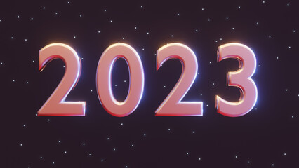 2023 new year numbers, 3d render with neon lighting 