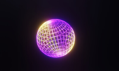 3d render, retro wireframe poster with geometric object