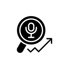 Voice marketing black glyph icon. Connect with audience in speech. Audio content. Voice-search technology. Communicate. Silhouette symbol on white space. Solid pictogram. Vector isolated illustration