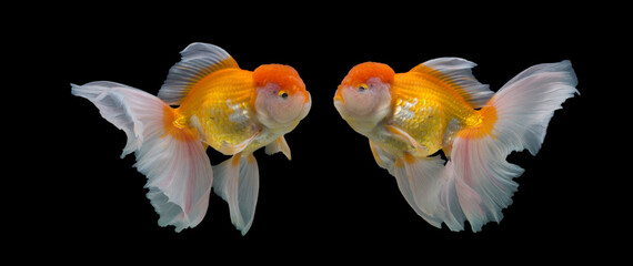 Goldfish Oranda on black background.