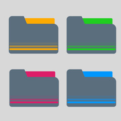 Folder icons set. All type of document, file formats vector illustration symbols collection. Computer folder.

