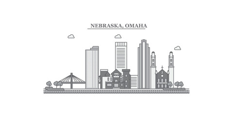 United States, Omaha city skyline isolated vector illustration, icons