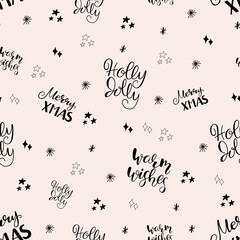 Christmas and New Year pattern made lettering elements. Holly Jolly, Merry Christmas.
