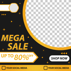 Mega sale template poster with golden theme and free space. Suitable for digital marketing product.