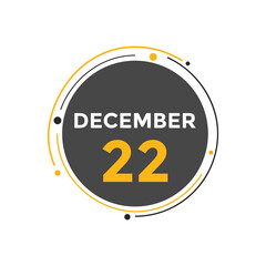 december 22 calendar reminder. 22th december daily calendar icon template. Calendar 22th december icon Design template. Vector illustration
