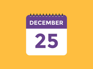 december 25 calendar reminder. 25th december daily calendar icon template. Calendar 25th december icon Design template. Vector illustration
