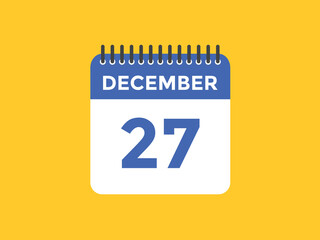 december 27 calendar reminder. 27th december daily calendar icon template. Calendar 27th december icon Design template. Vector illustration
