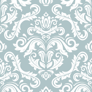 Orient vector classic pattern. Seamless abstract background with vintage elements. Orient light blue and white pattern. Ornament for wallpapers and packaging