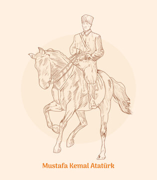 mustafa kemal atat&uuml;rk hand drawing vector illustration	