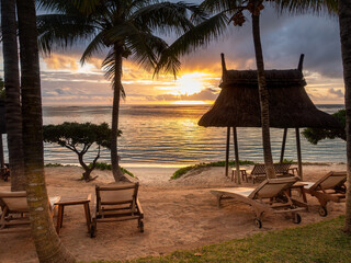 Sunrise at a hotel beach in Mauritius Belle Mare