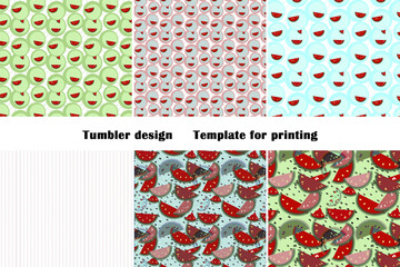 Backgrounds and templates for wrapping 20-oz Tumbler. Sublimation watermelon slices and flowers. Watermelon is sweet and fresh.