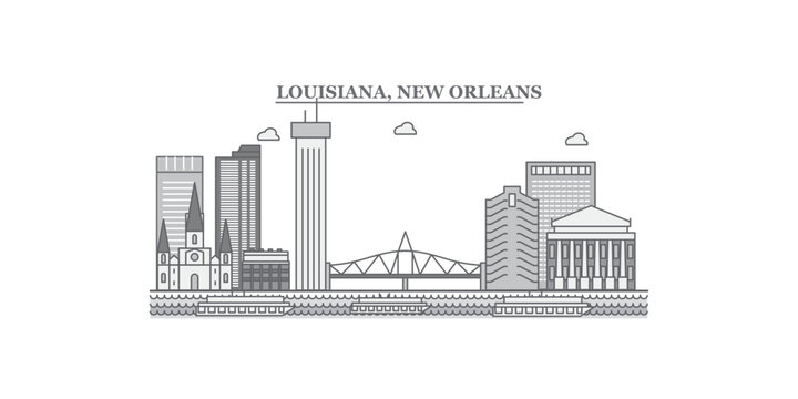 United States, New Orleans city skyline isolated vector illustration, icons