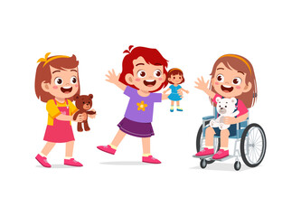 little kid on wheelchair play doll with friend