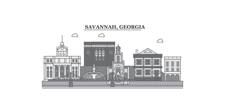 United States, Savannah city skyline isolated vector illustration, icons