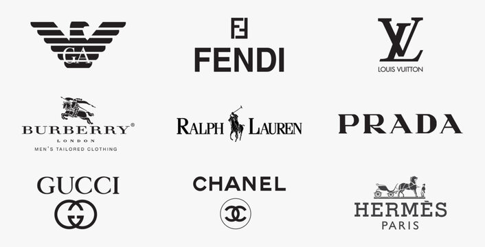 Top Bestselling Popular Clothing Brands logo collection: Fendi, Emporio  Armani, Burberry, Chanel, Louis Vuitton, Gucci, Hermes, Prada, Editorial  vector. Stock Vector | Adobe Stock