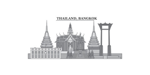 Thailand, Bangkok city skyline isolated vector illustration, icons