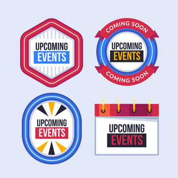 Flat design upcoming events badges Vector illustration