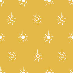 Fototapeta na wymiar Seamless summer pattern with hand drawn sun. Illustration for cards, posters, banners, textiles and other design. Vector illustration