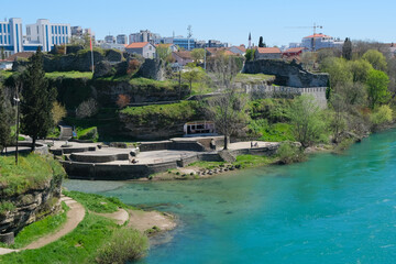 Fototapeta premium view of the city of the river, green city infrastructure, landscape Podgorica, Montenegro
