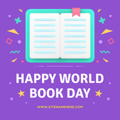 Happy world book day congratulations internet post realistic 3d icon vector illustration