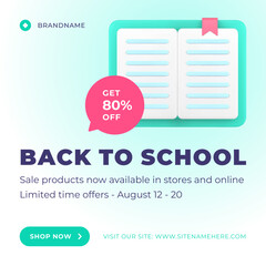 School supply digital store sale discount commercial special offer web post 3d icon vector