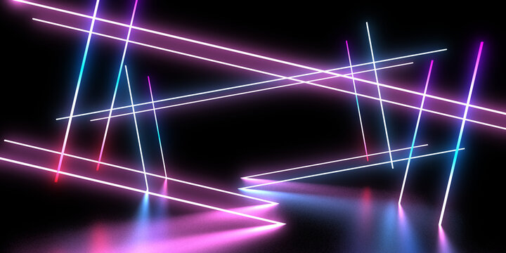 3D abstract background with neon lights. neon cubes .space construction . .3d illustration