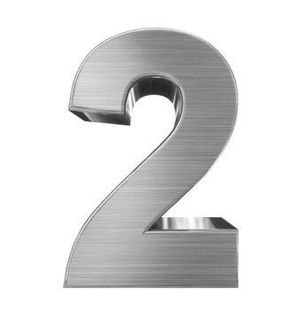 number 2 3d metal isolated on white - 3d rendering