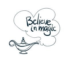 Aladin lamp design vector concept saying lettering hand drawn shirt quote line art simple monochrome