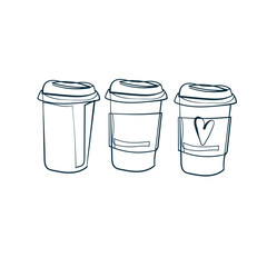 coffee cups plastic paper vector concept saying lettering hand drawn shirt quote line art simple monochrome