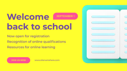 Back to school e learning distance education university college graduation web banner 3d icon vector