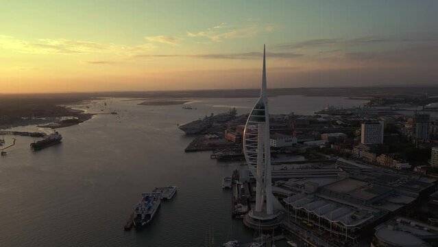 Sunset generic aerial view of Portsmouth city and coastline