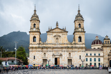 views of bolivar square in bogota, colombia - obrazy, fototapety, plakaty