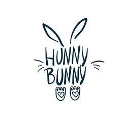 hunny bunny baby vector concept saying lettering hand drawn shirt quote line art simple monochrome